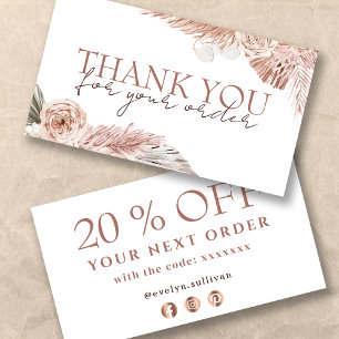 Boho roses thank you discount card