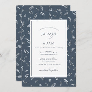 Boho Royal Blue Opulence Leaves Photo Wedding Invitation