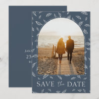 Boho Royal Blue Opulence Leaves Photo Wedding