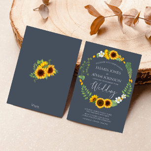 Boho Royal Blue Opulence Sunflower Rustic Wedding Invitation