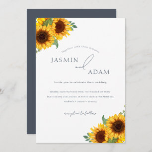 Boho Royal Blue Opulence Sunflowers Wedding Invitation