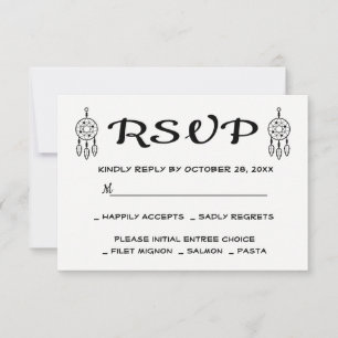Boho RSVP Dreamcatcher Wedding Black White Tribal Card