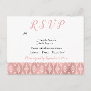 Boho RSVP Pink Rose Gold Diamond Tribal Wedding Invitation Postcard