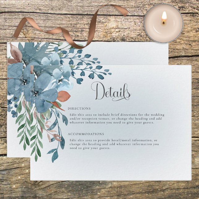 Boho Rust & Blue Floral Wedding Details Card (Creator Uploaded)