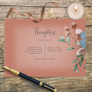 Boho Rust & Blue Floral Wedding Reception Card