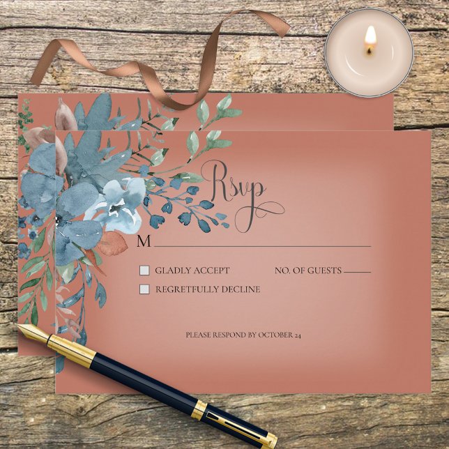 Boho Rust & Blue Floral Wedding Response Card (Creator Uploaded)