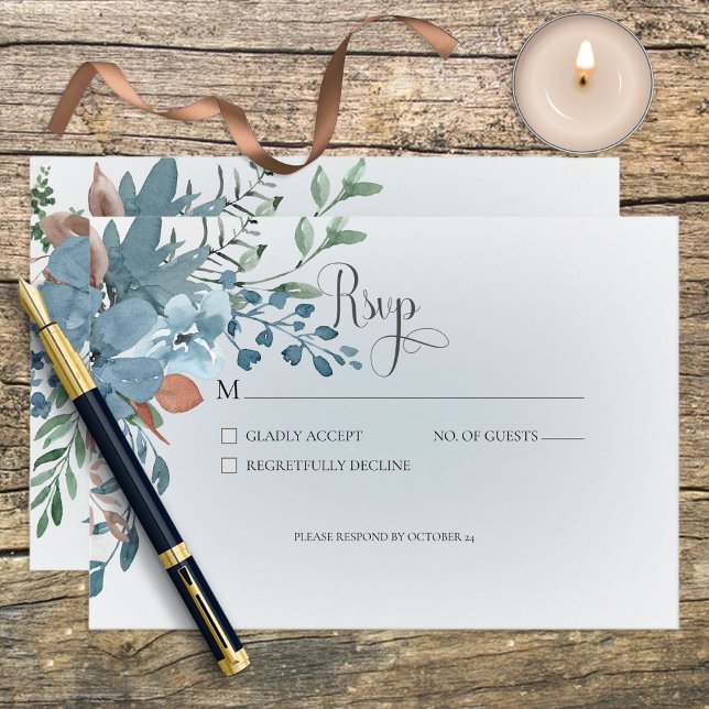 Boho Rust & Blue Floral Wedding Response Card (Creator Uploaded)