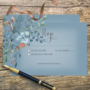 Boho Rust & Blue Floral Wedding Response Card