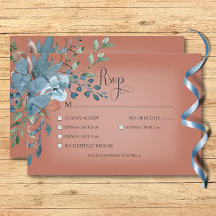Boho Rust & Blue Floral Wedding Rust Dinner RSVP Card