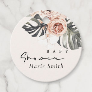 BOHO RUST BLUSH MONSTERA FLORAL BABY SHOWER FAVOUR TAGS