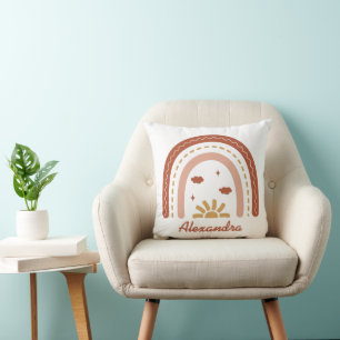 Boho Rust Bohemian Rainbow Name  Cushion