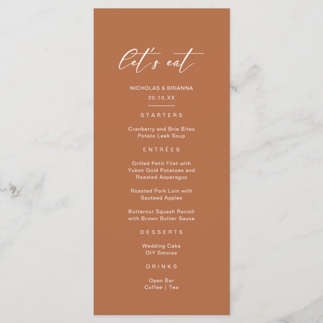 Boho Rust Burnt Orange Terracotta Wedding Menu (Front)