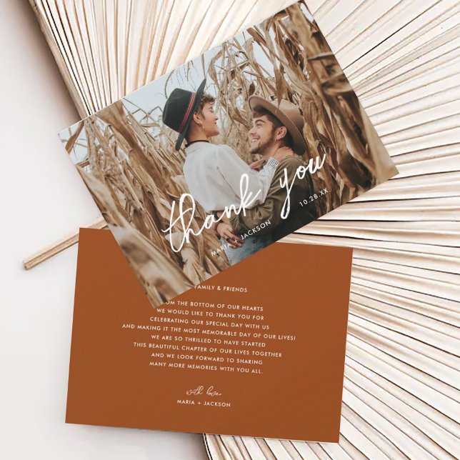 Boho Rust Custom Wedding Photo Thank You Cards (Creator Uploaded)