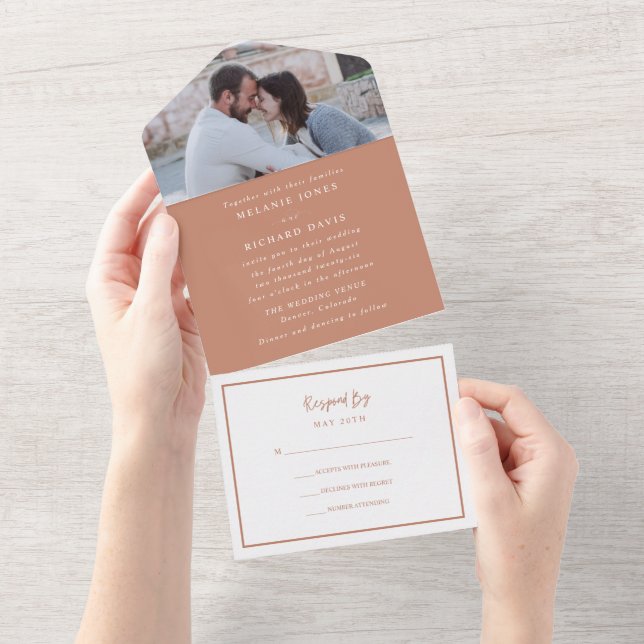 Boho Rust Modern Photo Wedding All In One Invitation (Tearaway)