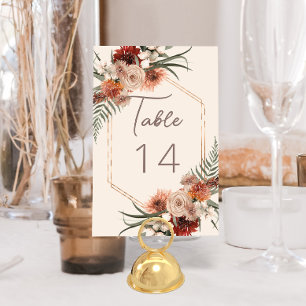Boho Rust & Neutral Cream Fall Floral Wedding Table Number