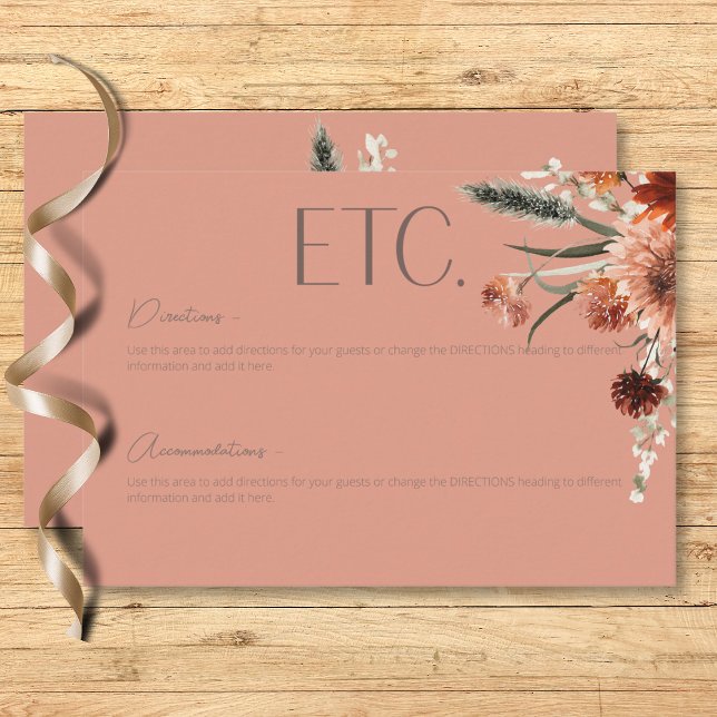 Boho Rust & Neutral Fall Floral Peach Rust Details Enclosure Card (Boho Rust & Neutral Fall Floral Peach Rust Details Enclosure Card)