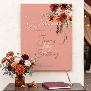 Boho Rust & Neutral Fall Floral Peach Rust Wedding Poster