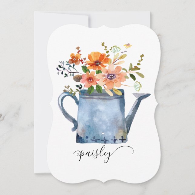 Boho Rust Orange Watercolor Flowers Watering Can (Front)