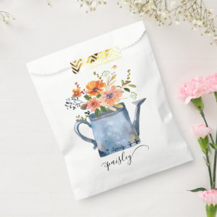 Boho Rust Orange Watercolor Flowers Watering Can Favour Bags