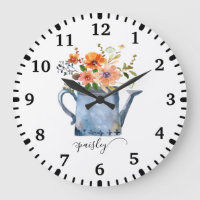 Boho Rust Orange Watercolor Flowers Watering Can