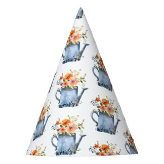Boho Rust Orange Watercolor Flowers Watering Can Party Hat