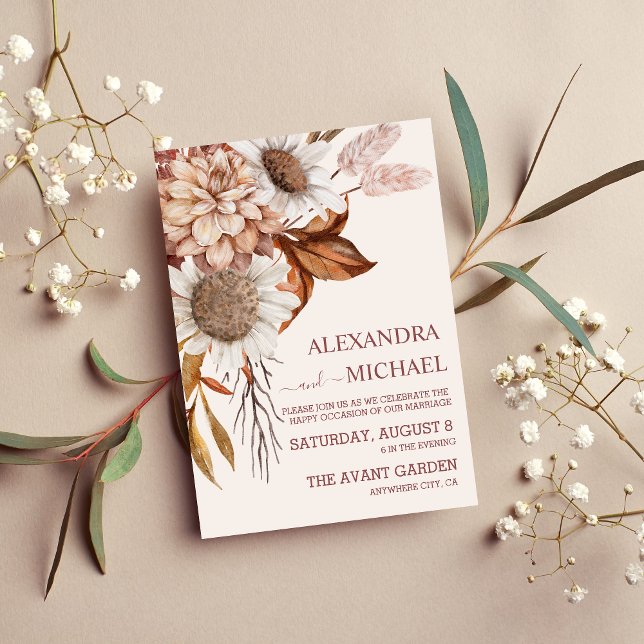 Boho Rust Terracotta Dried Fan Flowers Wedding Inv Invitation (Creator Uploaded)