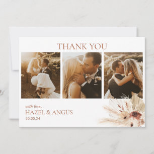 Boho Rust Terracotta Pampas Photo Wedding Flat Thank You Card