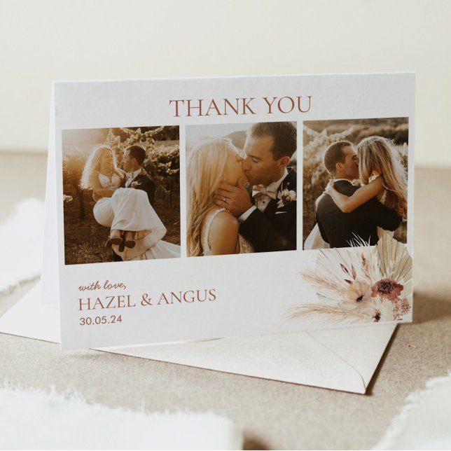 Boho Rust Terracotta Pampas Photo Wedding Thank You Card (Creator Uploaded)