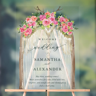 Boho Rustic Arch Roses Western Wedding Welcome Acrylic Sign