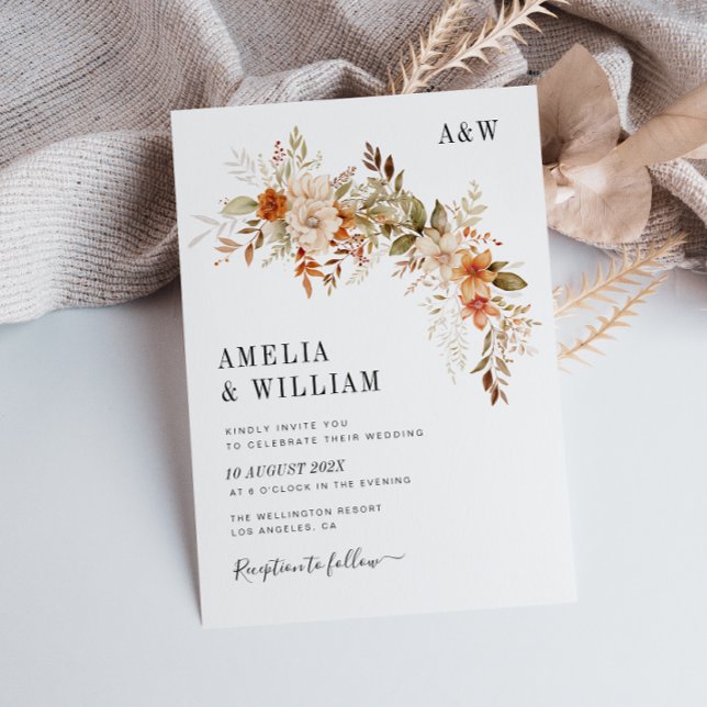 boho rustic autumn fall florals wedding Invitation (Creator Uploaded)