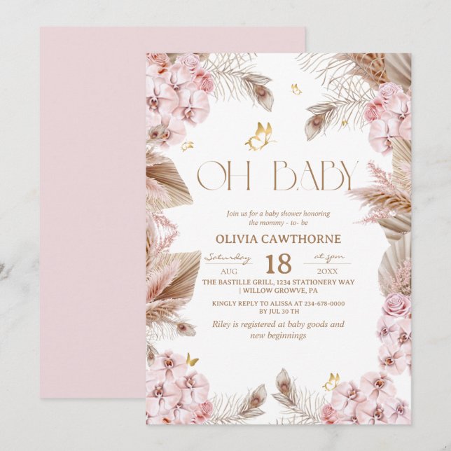 Boho Rustic Baby Shower Invitation (Front/Back)