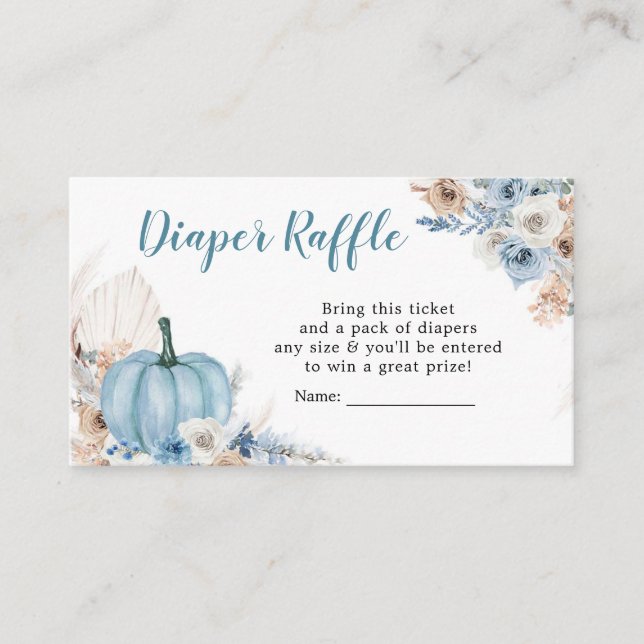Boho Rustic Blue Pumpkin Fall Diaper Raffle Enclosure Card (Front)