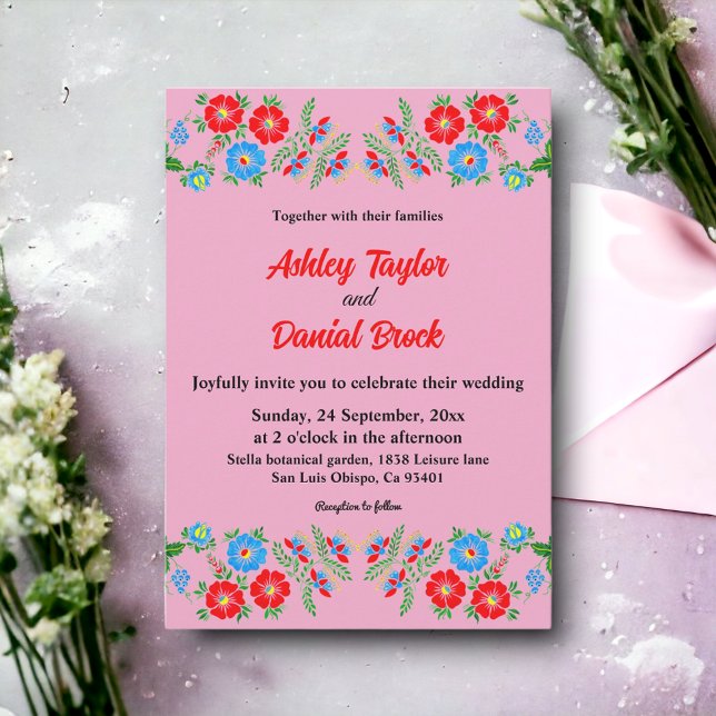 Boho Rustic Blue Red Roses Country Floral Wedding Invitation (Creator Uploaded)