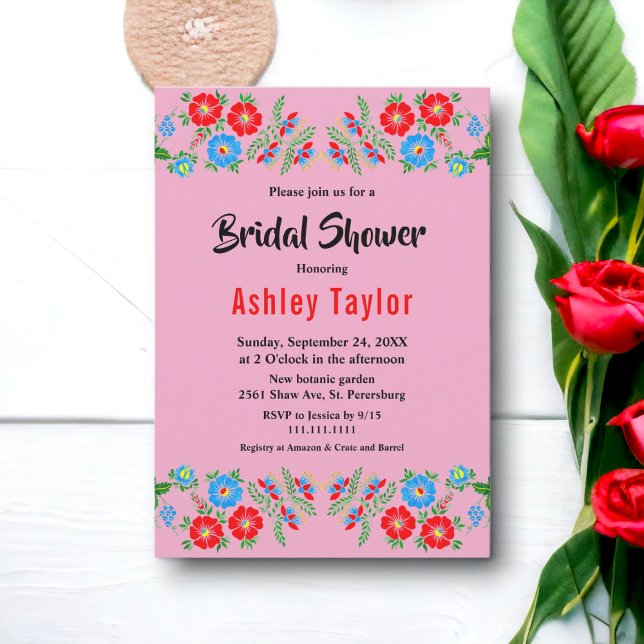 Boho Rustic Blue Red Roses Floral Bridal Shower Invitation (Creator Uploaded)