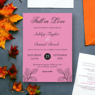 Boho Rustic Blush Pink Fall Leaves Autumn Wedding Invitation