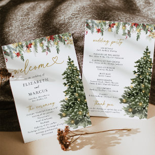 Boho Rustic Christmas Pine Tree Lights Wedding Programme