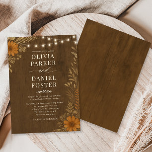 Boho Rustic Country Wood String Lights Wedding  Invitation