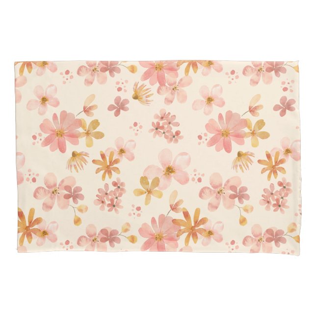 Boho rustic earthy botanical flower pattern pillowcase (Front-Left)