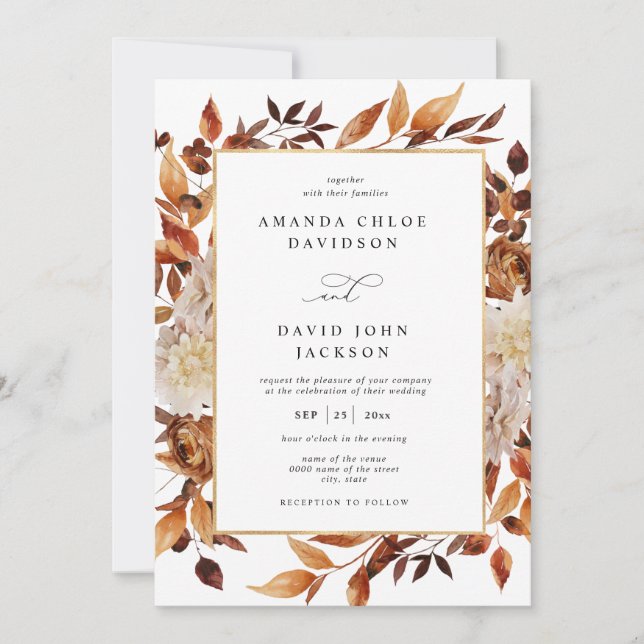Boho Rustic Fall Autumn Leaves Greenery Wedding  Invitation (Front)
