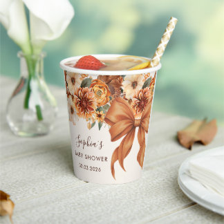 Boho Rustic Fall Floral Baby Shower Party Paper Cups
