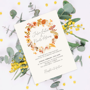 Boho Rustic Floral Autumn Falls Wedding Invitation