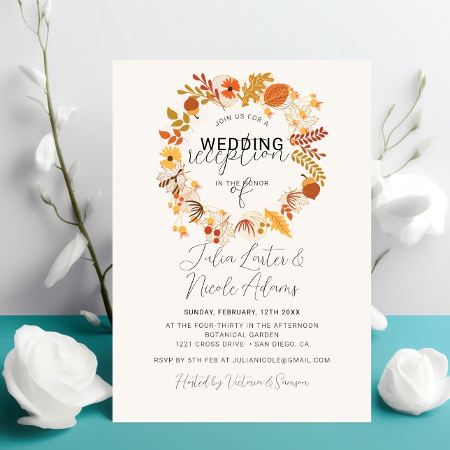 Boho Rustic Floral Autumn Falls Wedding Reception Invitation (Creator Uploaded)