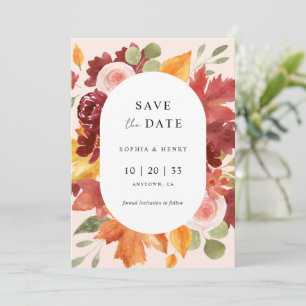 Boho Rustic Floral Burgundy Fall Photo Wedding Save The Date