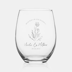 Boho Rustic Floral Eucalyptus Wedding Memories Stemless Wine Glass