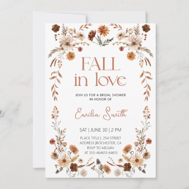 Boho Rustic Floral Flowers Autumn Bridal Shower Invitation (Front)