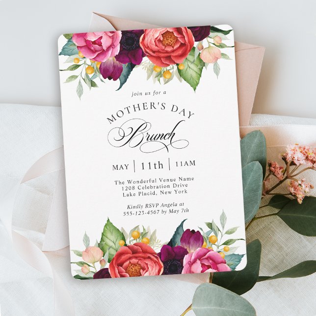 Boho Rustic Floral Mothers Day Brunch Invitation (Available in both printed and instant download digital formats.)