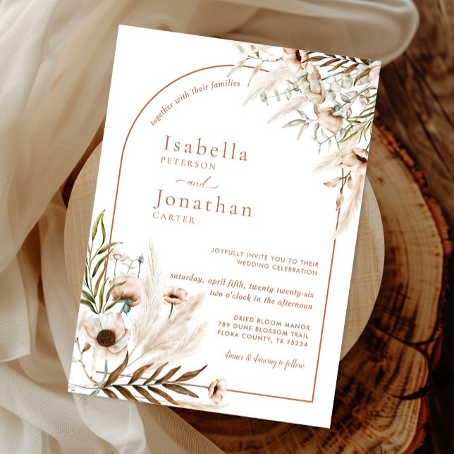 Boho Rustic Floral Pampas Grass Arch Wedding Invitation (Creator Uploaded)