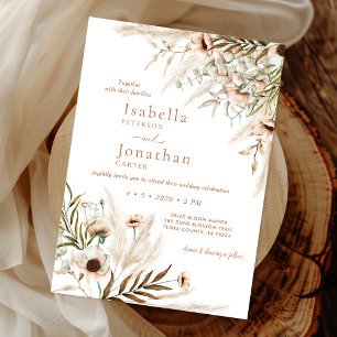 Boho Rustic Floral Pampas Grass Wedding Invitation