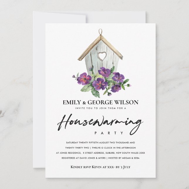 BOHO RUSTIC FLORAL PEONY HOUSE HOUSEWARMING PARTY INVITATION (Front)