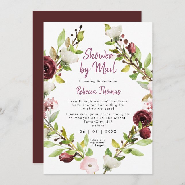 boho rustic floral shower by mail bridal shower invitation (Front/Back)